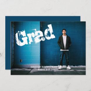 Graduate Photo Personalized Graffiti  Blue Invitation