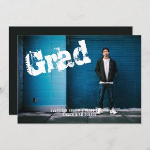 Graduate Photo Personalized Graffiti Dark Grey Invitation