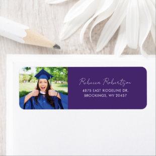Graduate Photo Script Purple Return Address Label