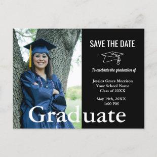 Graduate Photo Simple Black Save Date Graduation Announcement Postcard