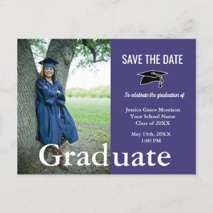 Graduate Photo Simple Purple Save Date Graduation  Announcement Postcard