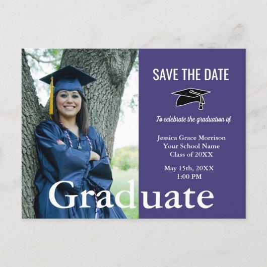 Graduate Photo Simple Purple Save Date Graduation  Announcement Postcard