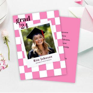 Graduate Pink Checkered Modern Photo Graduation Announcement