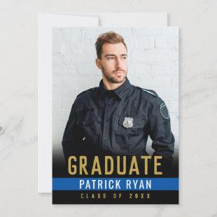 Graduate Police Thin Blue Line Gold Back Photo Announcement