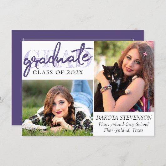 Graduate Purple Script | Chic Lavender 2 Photo Invitation