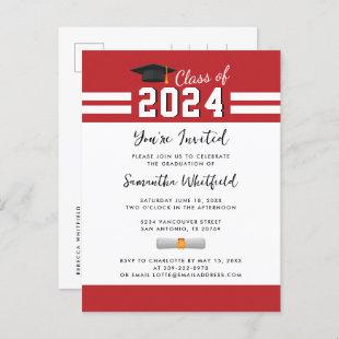 Graduate Red White Class of 2024 Graduation Invitation Postcard
