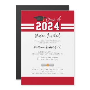 Graduate Red White Simple Modern Graduation Magnetic Invitation