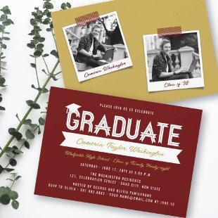 Graduate Ribbon Bold Typography Modern Grad Party Invitation