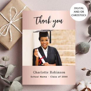 Graduate rose gold blush photo thank you card