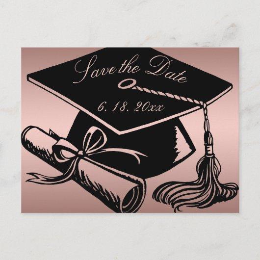 Graduate Rose Gold Grad Cap Diploma Save the Date Announcement Postcard
