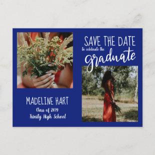 Graduate | Save The Date Modern Photo | Navy Blue Announcement Postcard