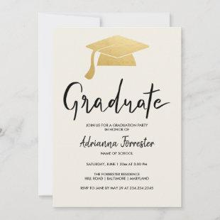 Graduate Script Faux Gold Foil Grad Hat Invitation