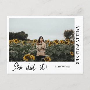 Graduate She Did It Script | Save The Date Photo Postcard