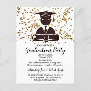 Graduate Silhouette Diploma And Confetti Invitation Postcard