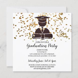 Graduate Silhouette Diploma & Cap Confetti Invitation