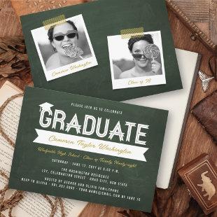 Graduate Simple Ribbon Chalkboard Graduation Party Invitation