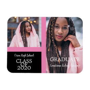 Graduate Simple Two Photos Graduation in Pink Magnet