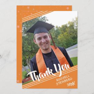 Graduate Thank You, Lines & Stars, Orange & White Invitation