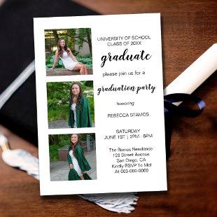 Graduate Three Photo Graduation Party Invitation