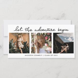 Graduate Three Photos | Let The Adventure Begin Thank You Card
