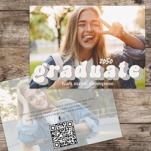 Graduate Typography Photo QR Code Social Media  Invitation