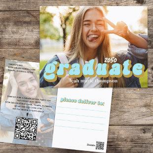 Graduate Typography Photo QR Code Social Media Postcard
