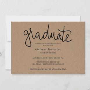 Graduate Typography Rustic Kraft Paper Invitation