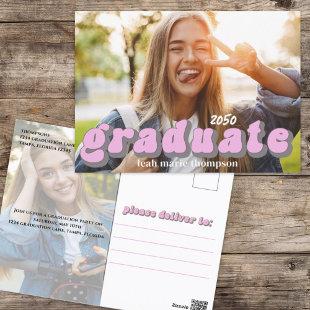 Graduate Typography Simple Pink Retro Two Photo Postcard