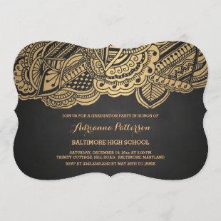 Graduate | Vintage Chalkboard Gold Mandala Pattern Invitation
