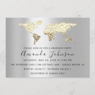 Graduate We Move Wedding Gold Destination Map Gray Invitation