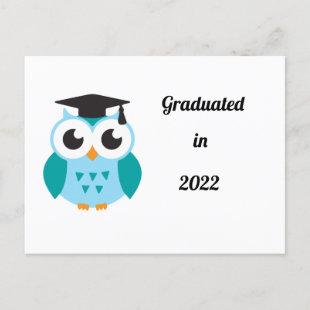 Graduated in 2022 cute wise owl announcement postcard