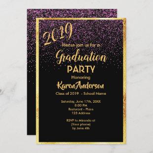 Graduation 2019 party chic black confetti gold invitation
