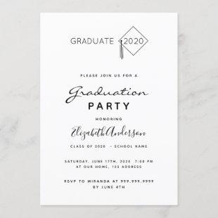 Graduation 2020 party black white cap topper invitation