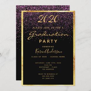 Graduation 2020 party chic black confetti gold invitation