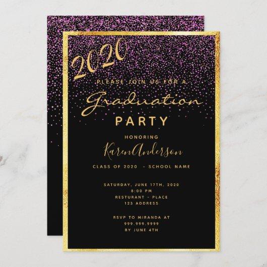 Graduation 2020 party chic black confetti gold invitation