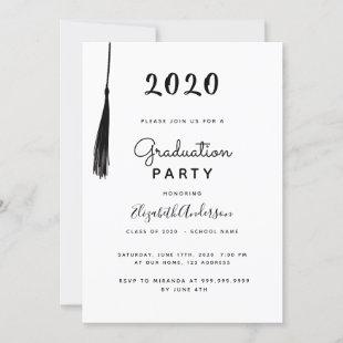 Graduation 2020 party modern black white tassel invitation