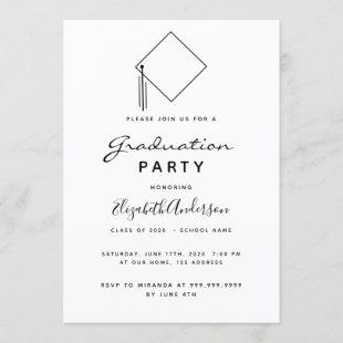 Graduation 2020 party modern black white topper invitation