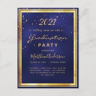 Graduation 2021 navy blue gold invitation postcard