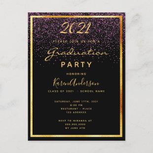 Graduation 2021 party black glam gold invitation postcard