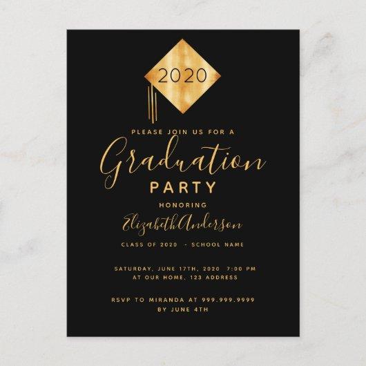 Graduation 2021,party cap black gold invitation postcard