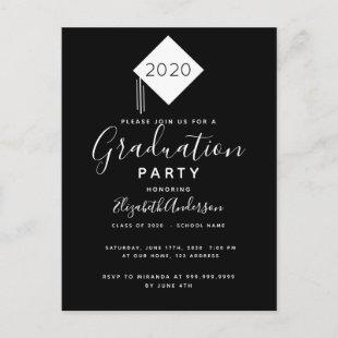 Graduation 2021 party cap black white invitation postcard