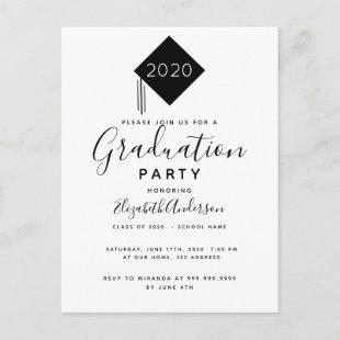 Graduation 2021 party cap black white invitation postcard