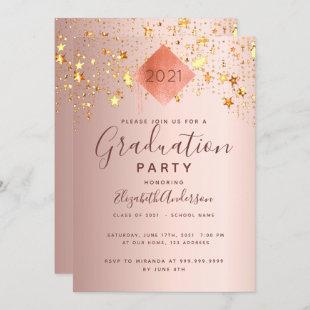 Graduation 2021 party rose gold topper stars invitation