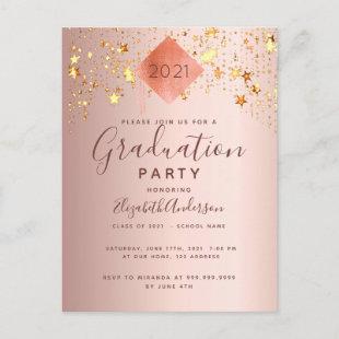 Graduation 2021 party rose gold topper stars postcard