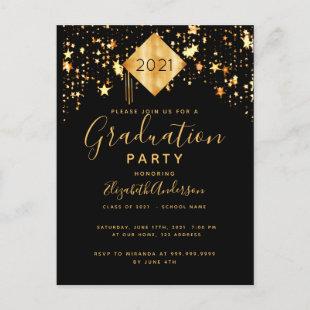 Graduation 2021 party topper black gold stars postcard