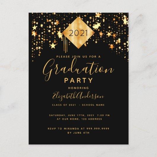 Graduation 2021 party topper black gold stars postcard