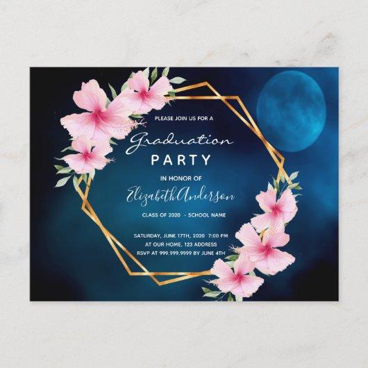 Graduation 2022 blue pink florals postcard