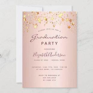 Graduation 2022 blush rose gold pink stars invitation