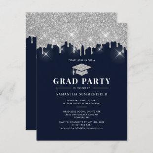 Graduation 2022 Glitter Silver Sparkle Grad Party Invitation