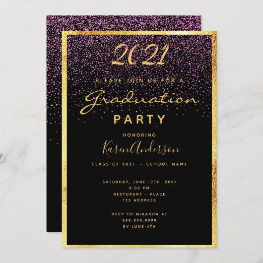 Graduation 2022  party black confetti gold invitation